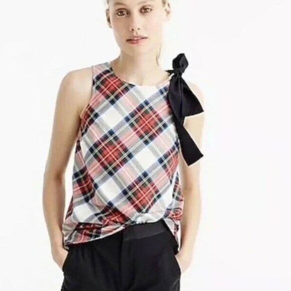 Talbots Tartan Plaid Sleeveless Blouse w/ Ribbon Shoulder — NWT Size 6 - Picture 7 of 8
